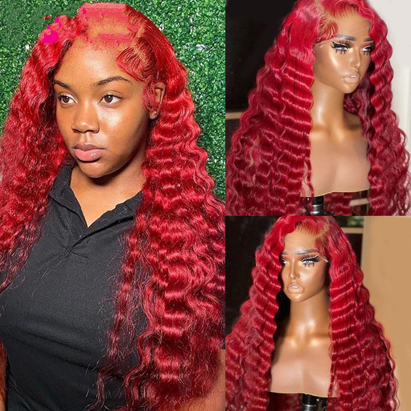 Fire Red Deep Wave Frontal Wig